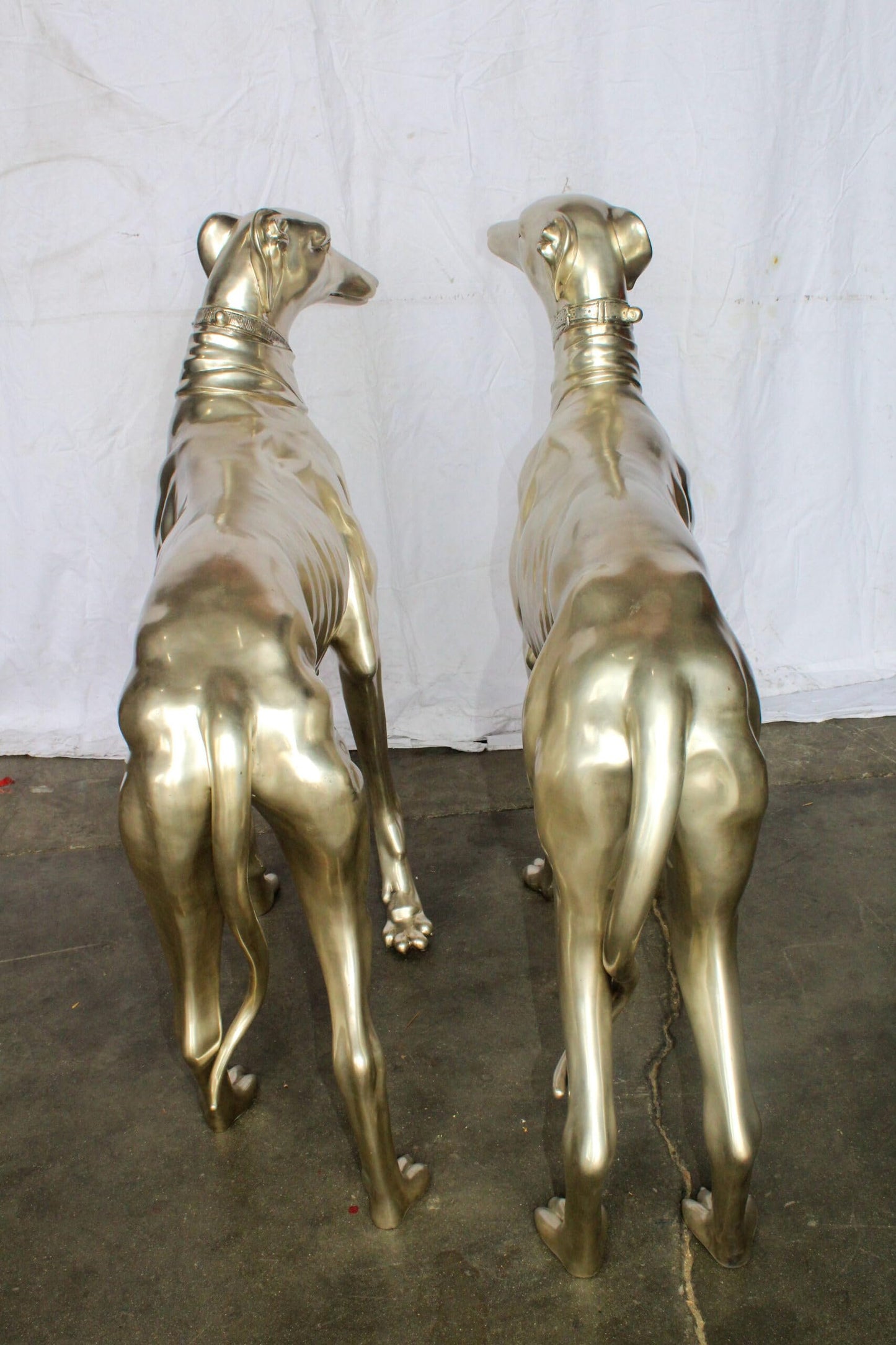 Pair of Greyhound Dogs Bronze Statues, Silver Plated Finish 48" x 12" x 40"H