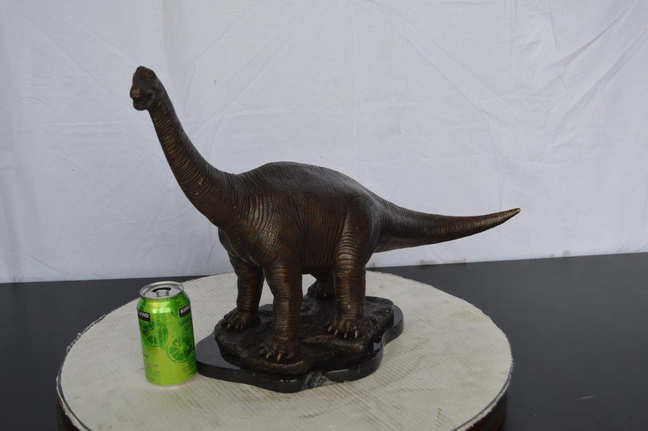 Brontosaurus Dinosaur Bronze Statue on Marble base - Size: 26"L x 10"W x 16"H.