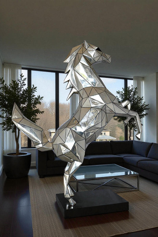 Modern Textiled Ferrari Horse Silver Finish Bronze Statue Size: 30" x 11" x 38"H