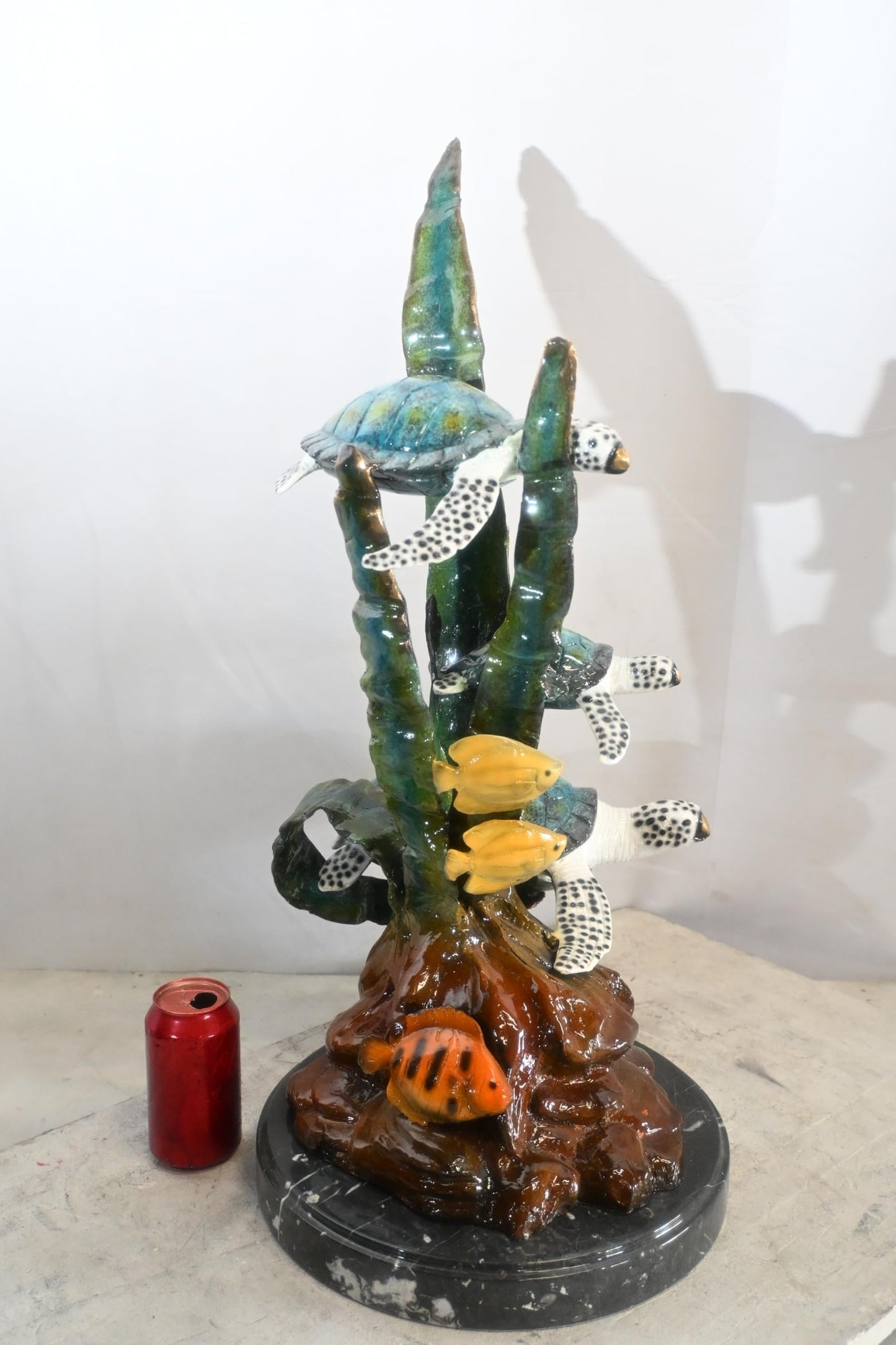 Three Sea Turtles Bronze Sculpture Vertical Coral 18"x13"x28"H