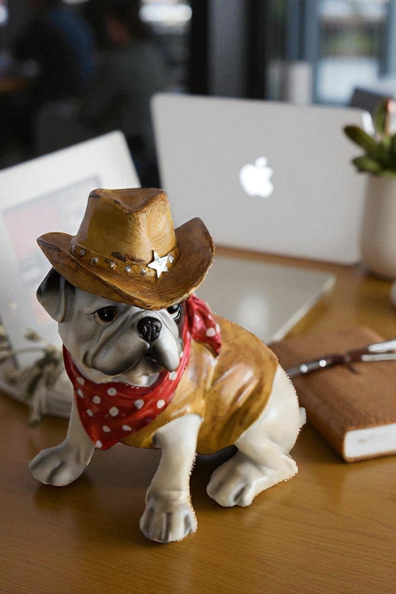 A Happy Dog Dressed as The Sheriff of The Town, Resin Statue 8" x 5" x 8"H