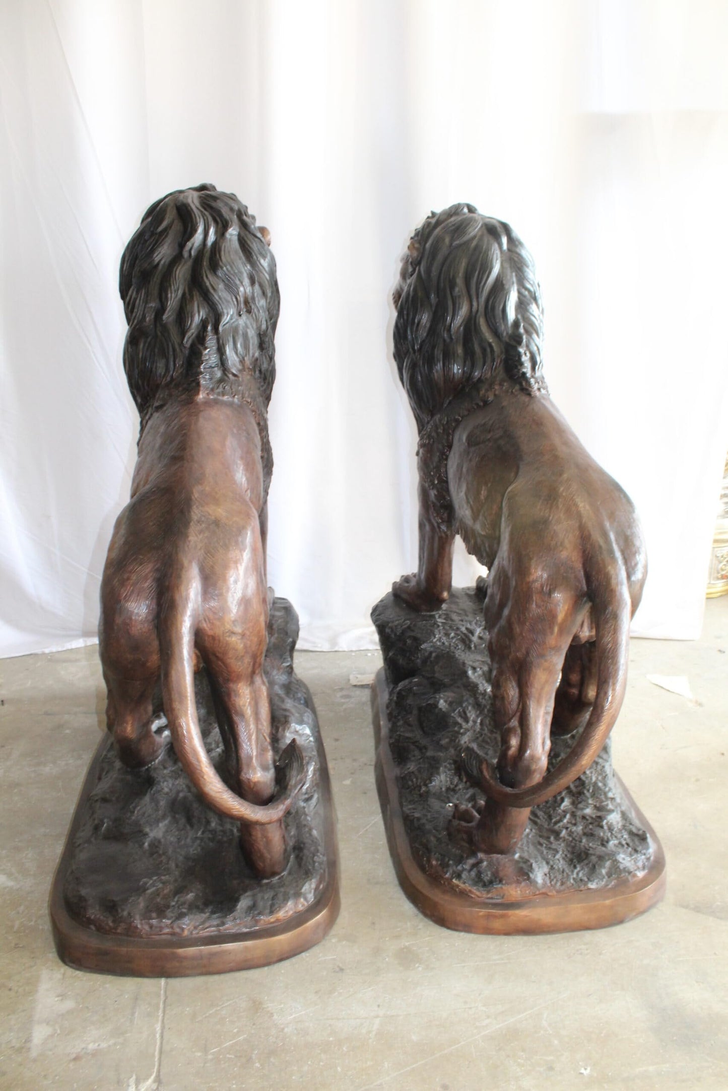 Lifesized Pair of Lions Bronze Statues 58" x 30" x 62"H