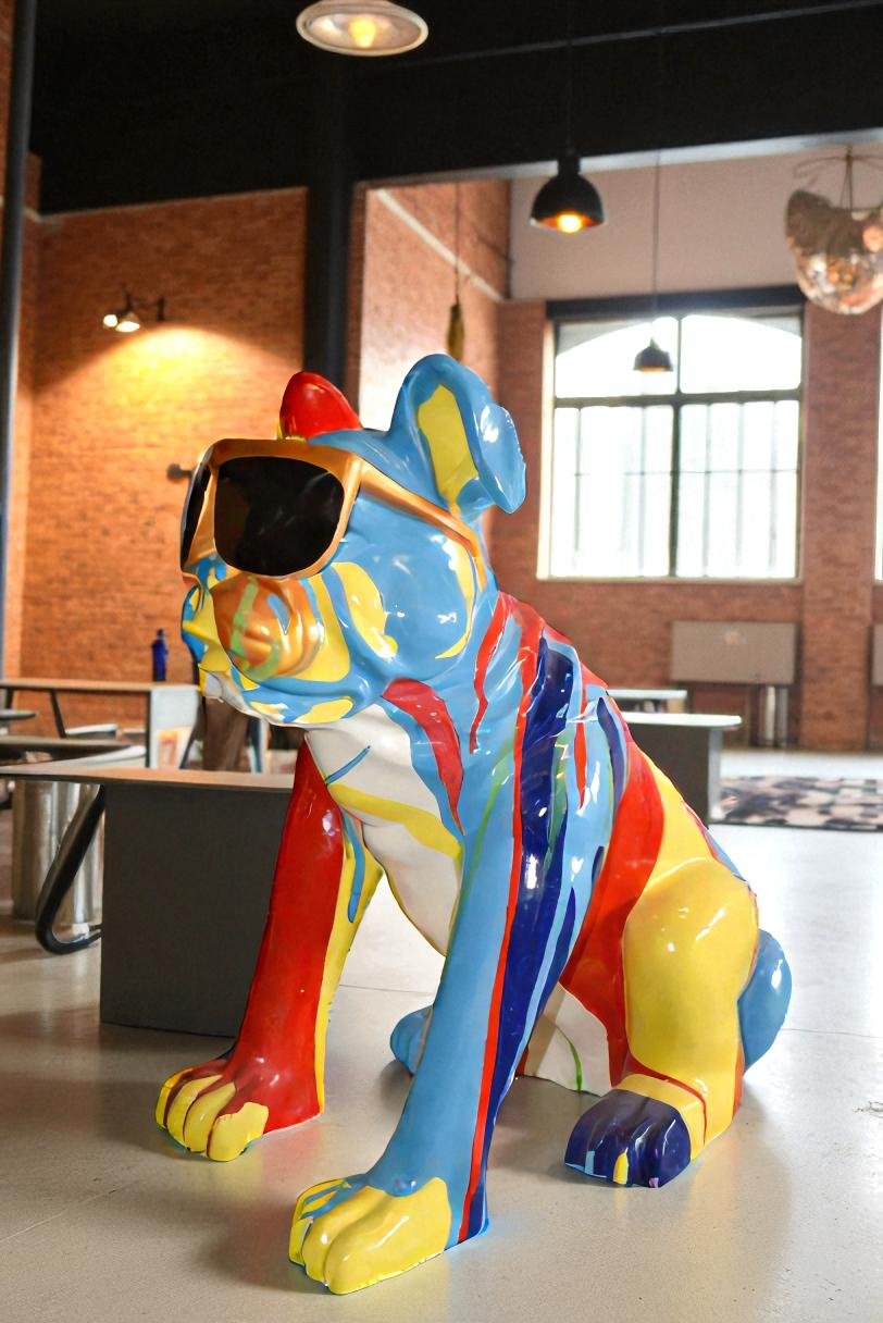 Giant Graffiti Looking British Bulldog with Glasses Resin Statue 29"x 50" x 50"H