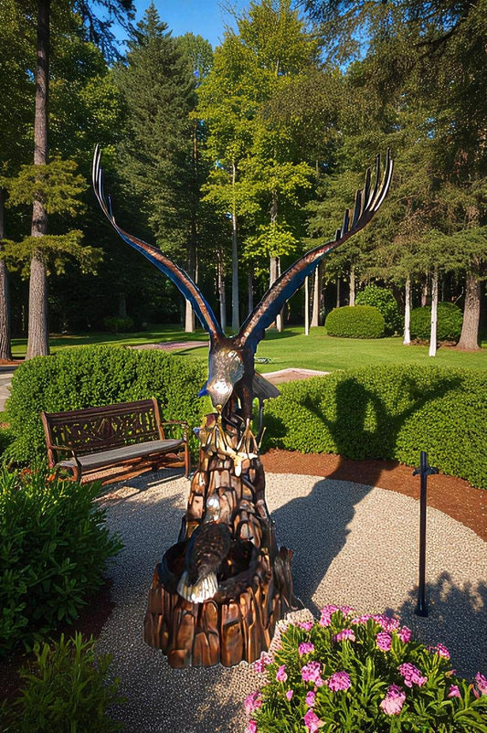 Eagle with nest Bronze Statue - Size: 36"L x 40"W x 63"H.