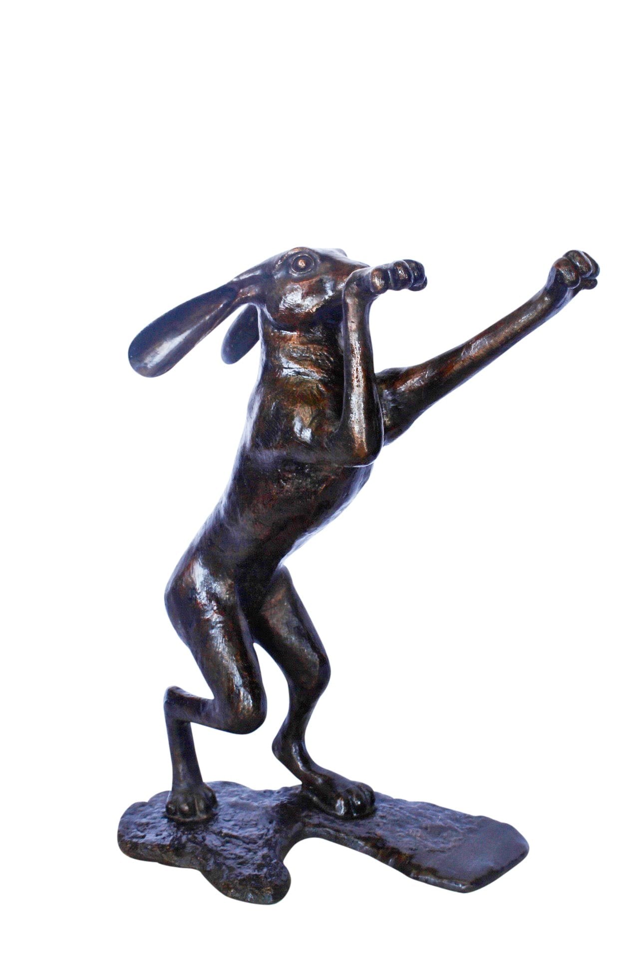 Leaping jackrabbit bronze statue -  Size: 21"L x 13"W x 24"H
