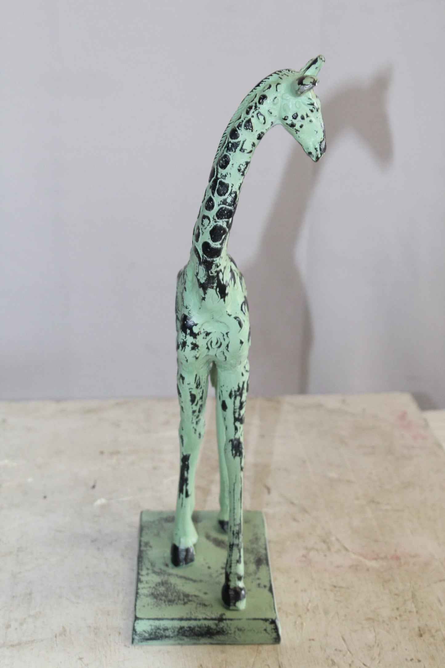 Green Patina Aluminum Statue of a Giraffe Echoing Nature Grace 8" x 4" x 18"H