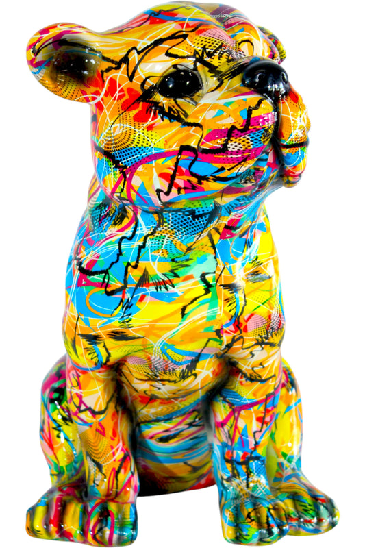 Vibrant Bulldog Resin Statue Pop Art Style Dog Decor Sculpture 18" x 11" x 19"H