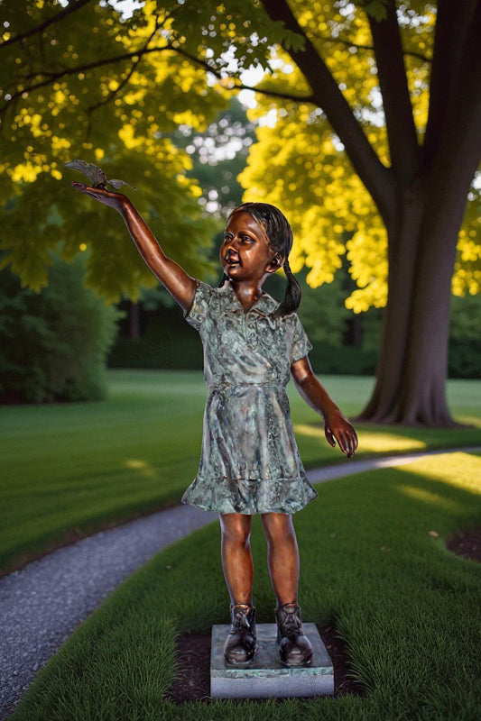 Young Girl Holding a Butterfly Outside at The Park - Size: 21"L x 11"W x 49"H