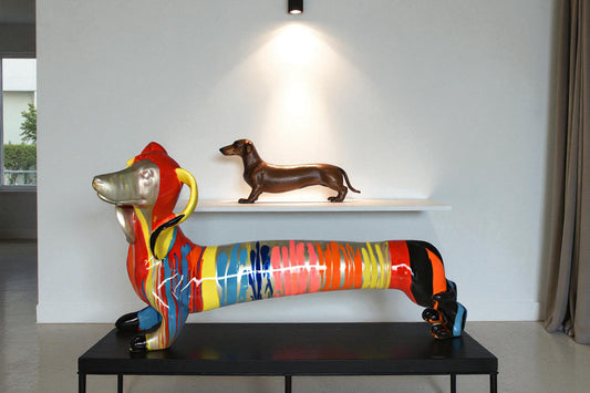 Modern Graffiti Looking Weenie Dachshund Dog Statue from Resin 25" x 10" x 15"H