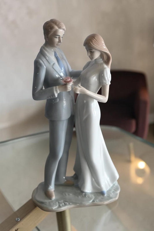 Porcelain Romantic Couple Figurine with Rose Bride Groom 6"x4"x11"H