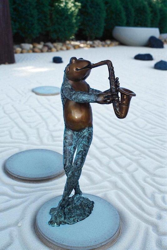 Musical Frog Playing Saxophone Bronze Fountain, Fun home Decor 14" x 9" x 32"H