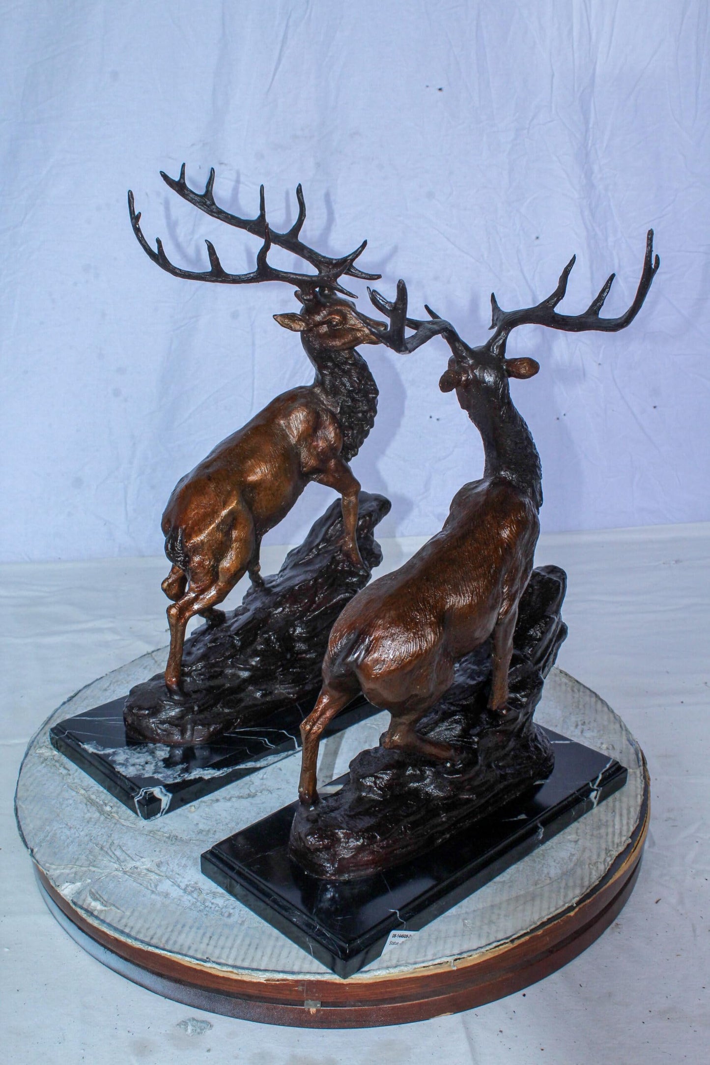 Bronze Pair of Deer Statues on Marble Base Lost Wax Method 15" x 10" x 21"H