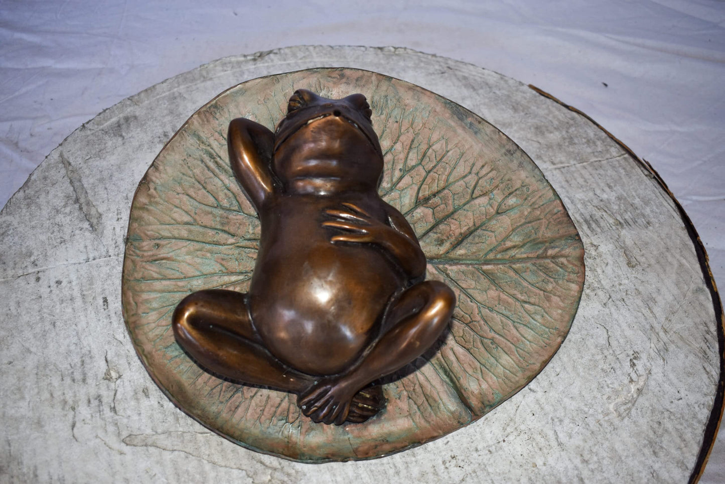 Relaxed Frog Supine on a Lily Bronze Statue Wall Fountain  14" x 6" x 12"H
