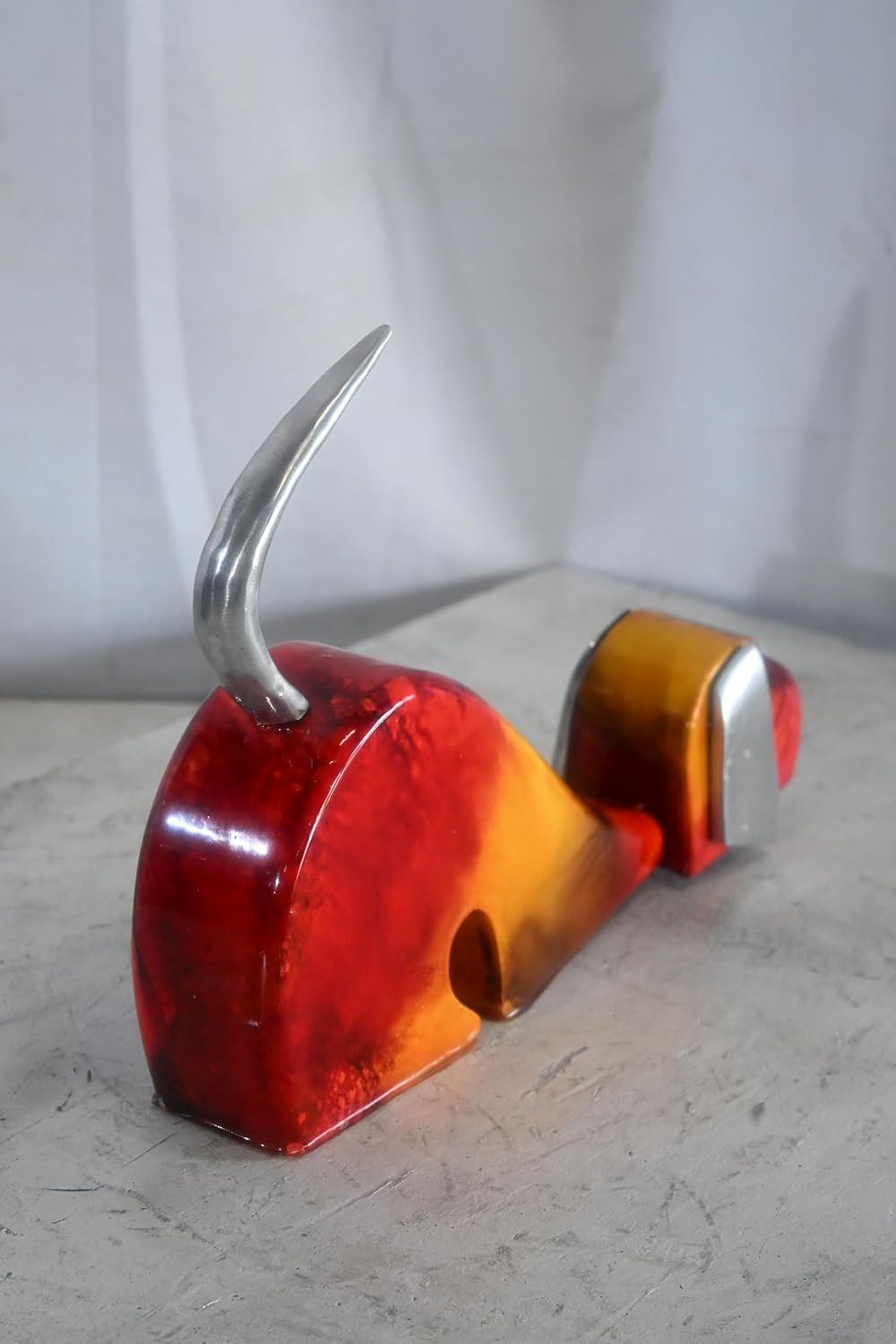 Stretching Dog Sculpture Painted Wood with Aluminum Ears 2"x14"x10"H