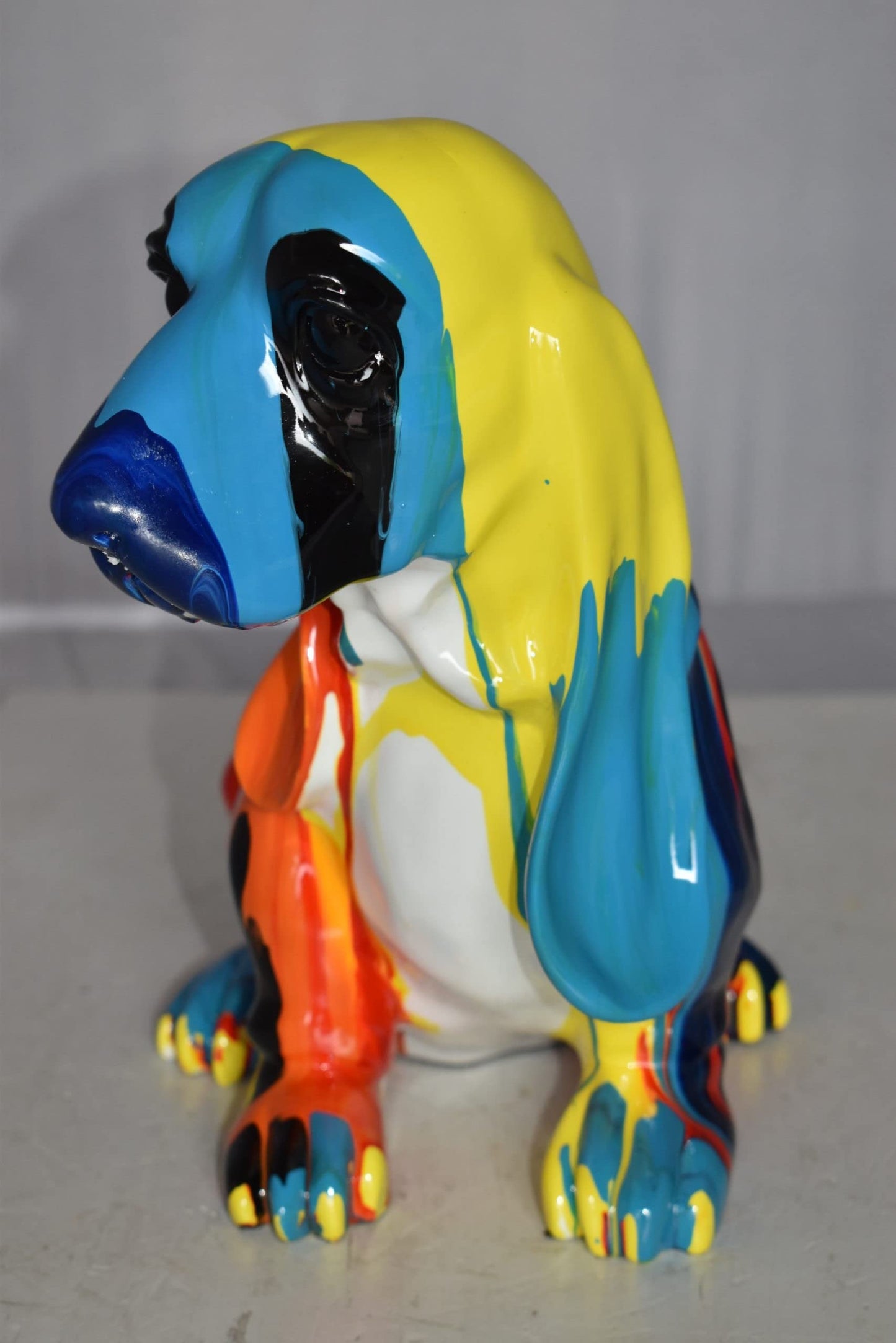 Modern Paint Drops Basset Hound Dog Statue Made of Resin Size: 16" x 8" x 13"H