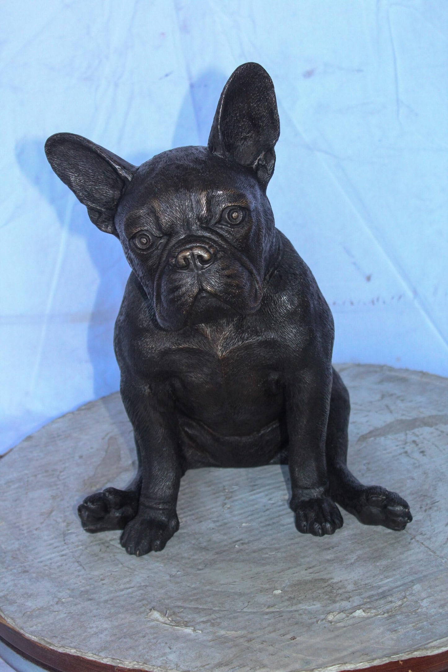Bronze Statue of French Bulldog Sitting, Elegant Canine Decor 12" x 12" x 17"H