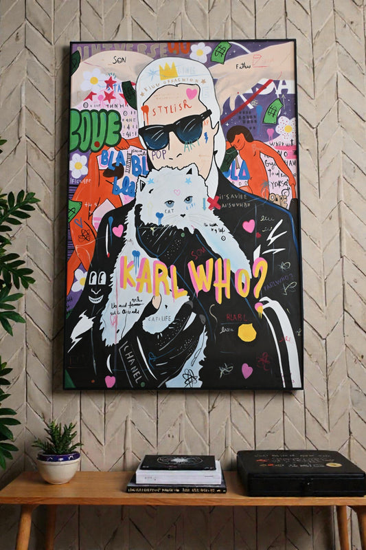 Karl Who Pop Art Canvas Painting Fashion Icon Framed Art 61"x41"