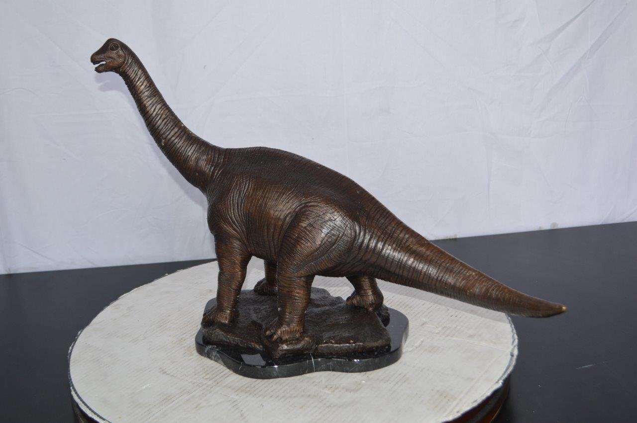 Brontosaurus Dinosaur Bronze Statue on Marble base - Size: 26"L x 10"W x 16"H.