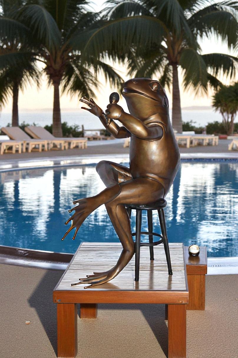 Comedic Frog bronze statue - Size: 25"L x 20"W x 30"H.