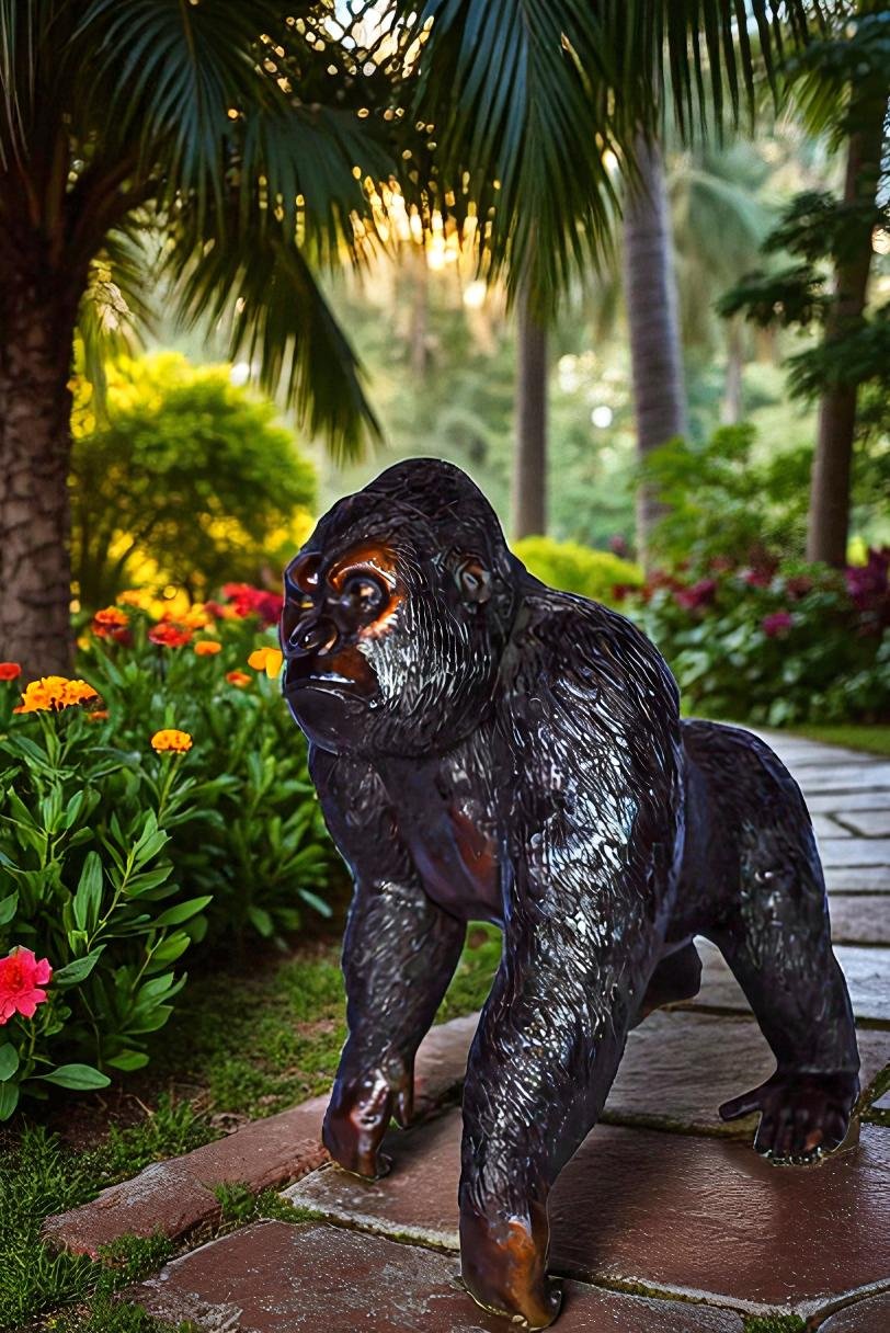 Gorilla Walking Detailed and Impressive Bronze Statue Size: 38" x 15" x 33"H