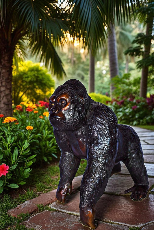 Gorilla Walking Detailed and Impressive Bronze Statue Size: 38" x 15" x 33"H