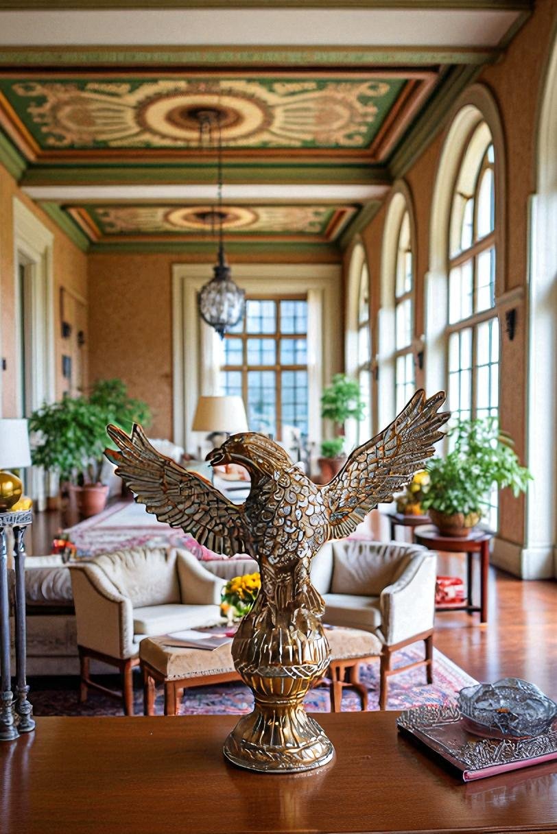 Golden Touched Aluminum Eagle Statue Majestic Home Accent 18" x 7" x 19"H