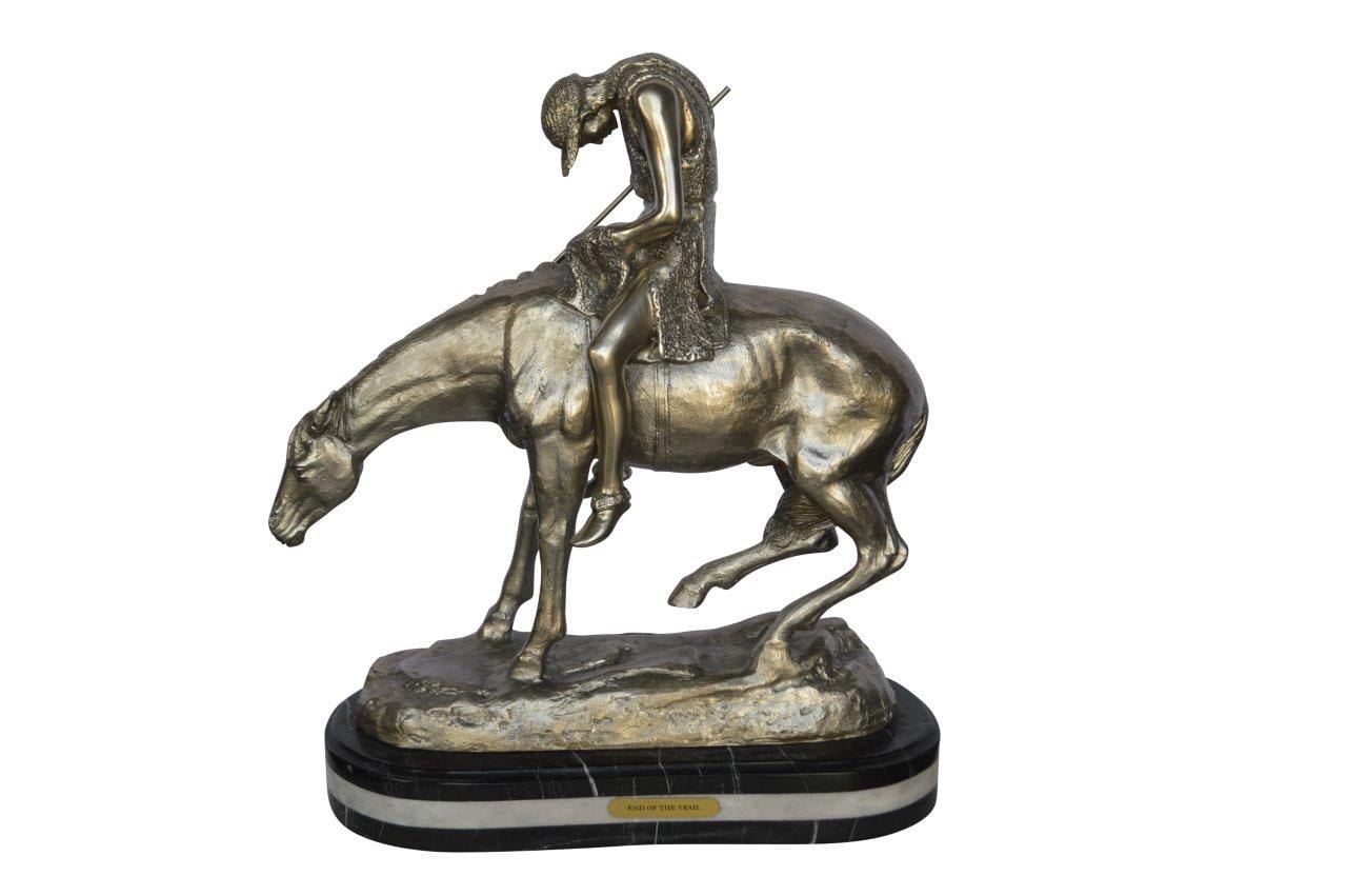 End of the Trail silver finish-James Fraser statue - Size: 19"L x 9"W x 22"H