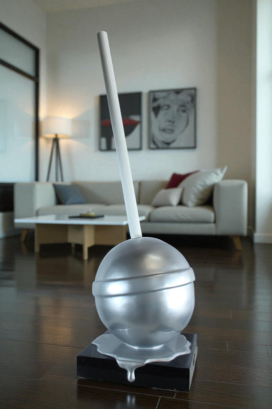 NIFAO Giant Silver Lollipop Sculpture Metallic Pop Art Resin Statue 22"x20"x70"H
