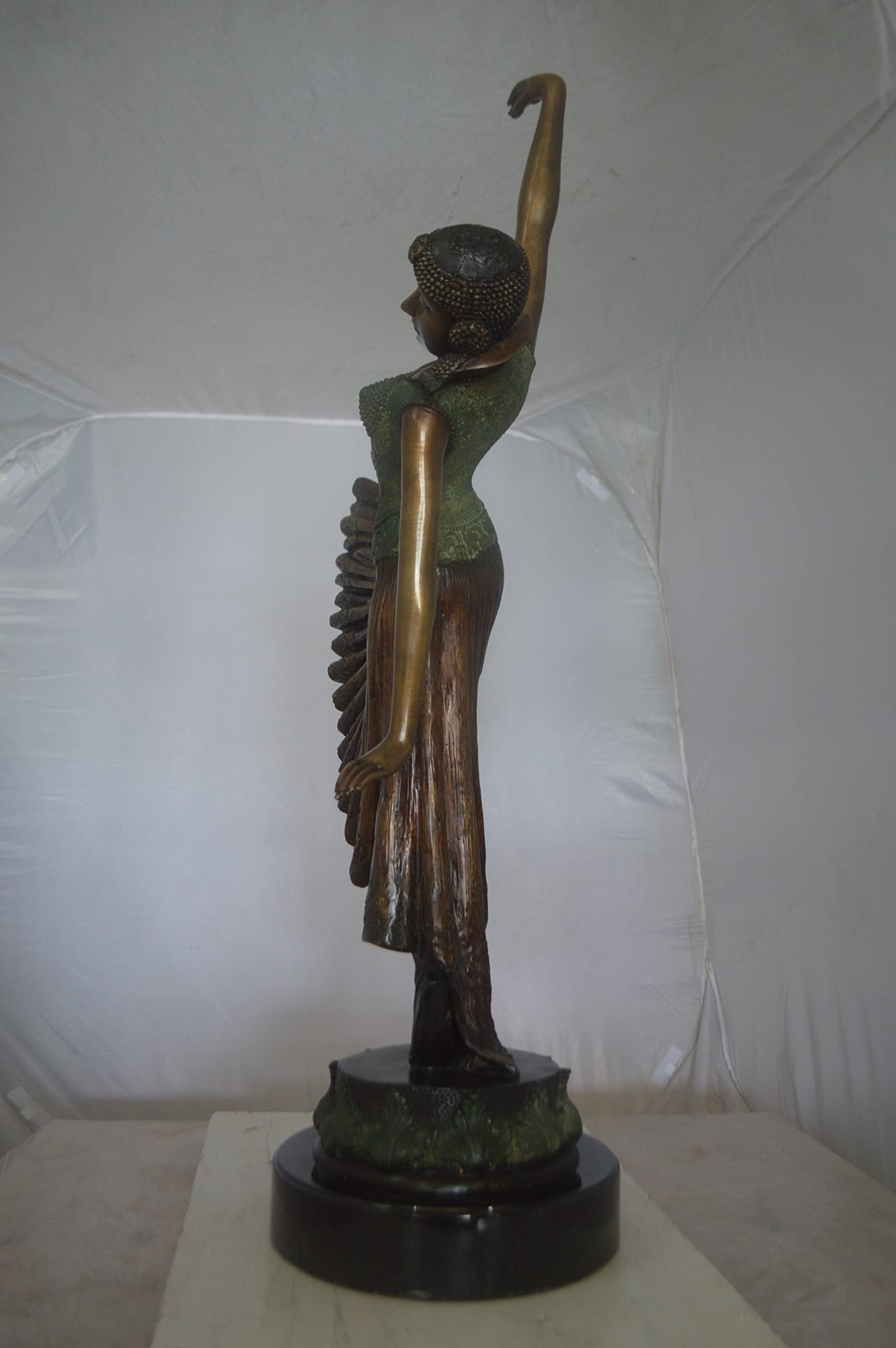 Beautiful Dancer Performing Bronze Statue - Size: 27"L x 12"W x 48"H.
