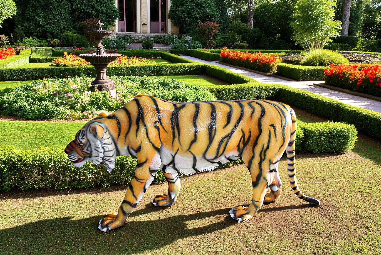 Life Size Fiberglass Tiger Statue, Captivating Majesty 92" x 20" x 40"H