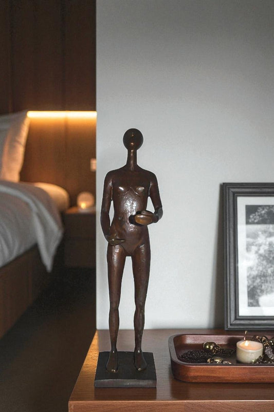 Abstract of Nude Girl Standing Bronze Statue Art Nude - Size: 6"L x 6"W x 24"H.