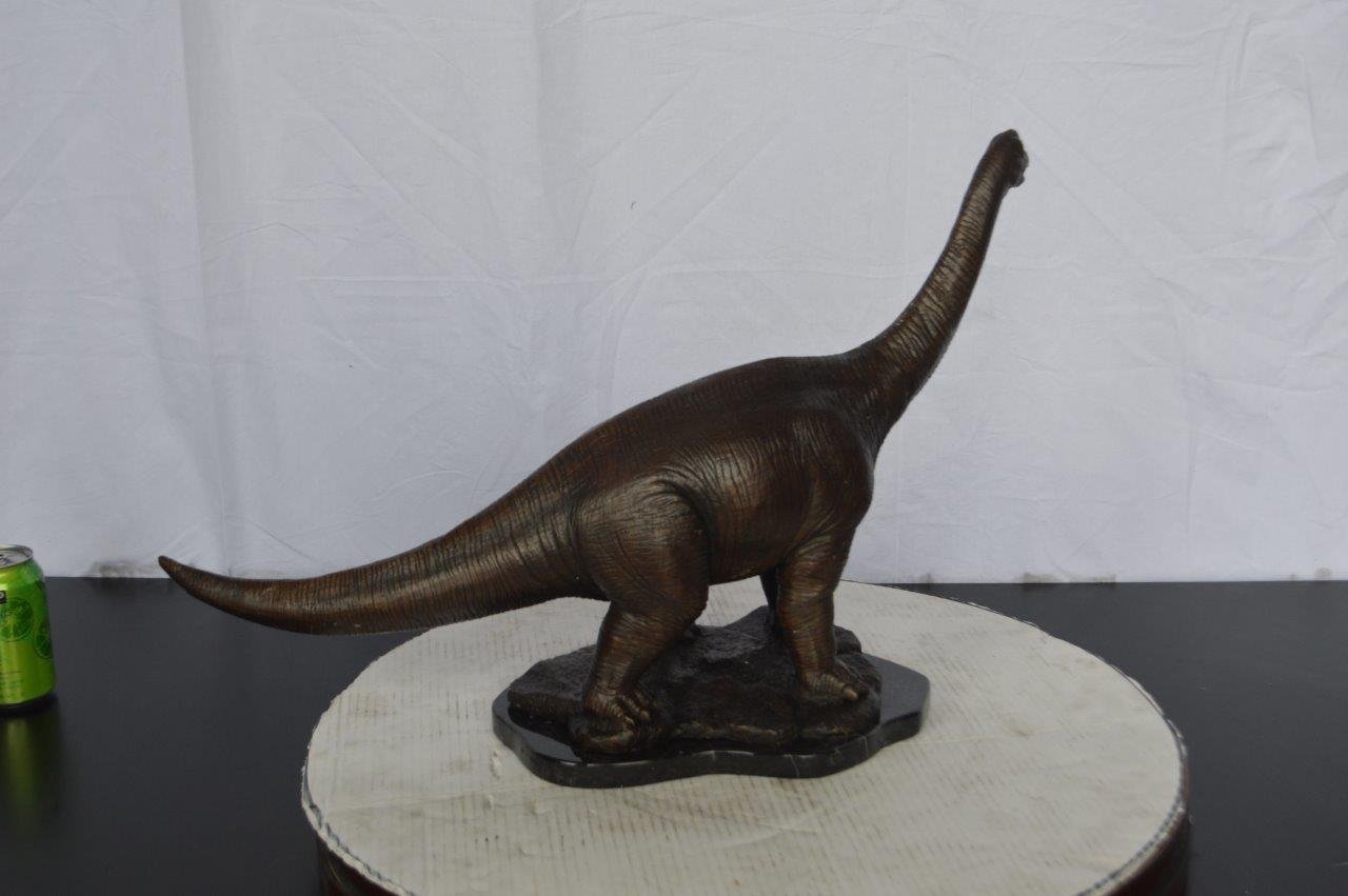 Brontosaurus Dinosaur Bronze Statue on Marble base - Size: 26"L x 10"W x 16"H.