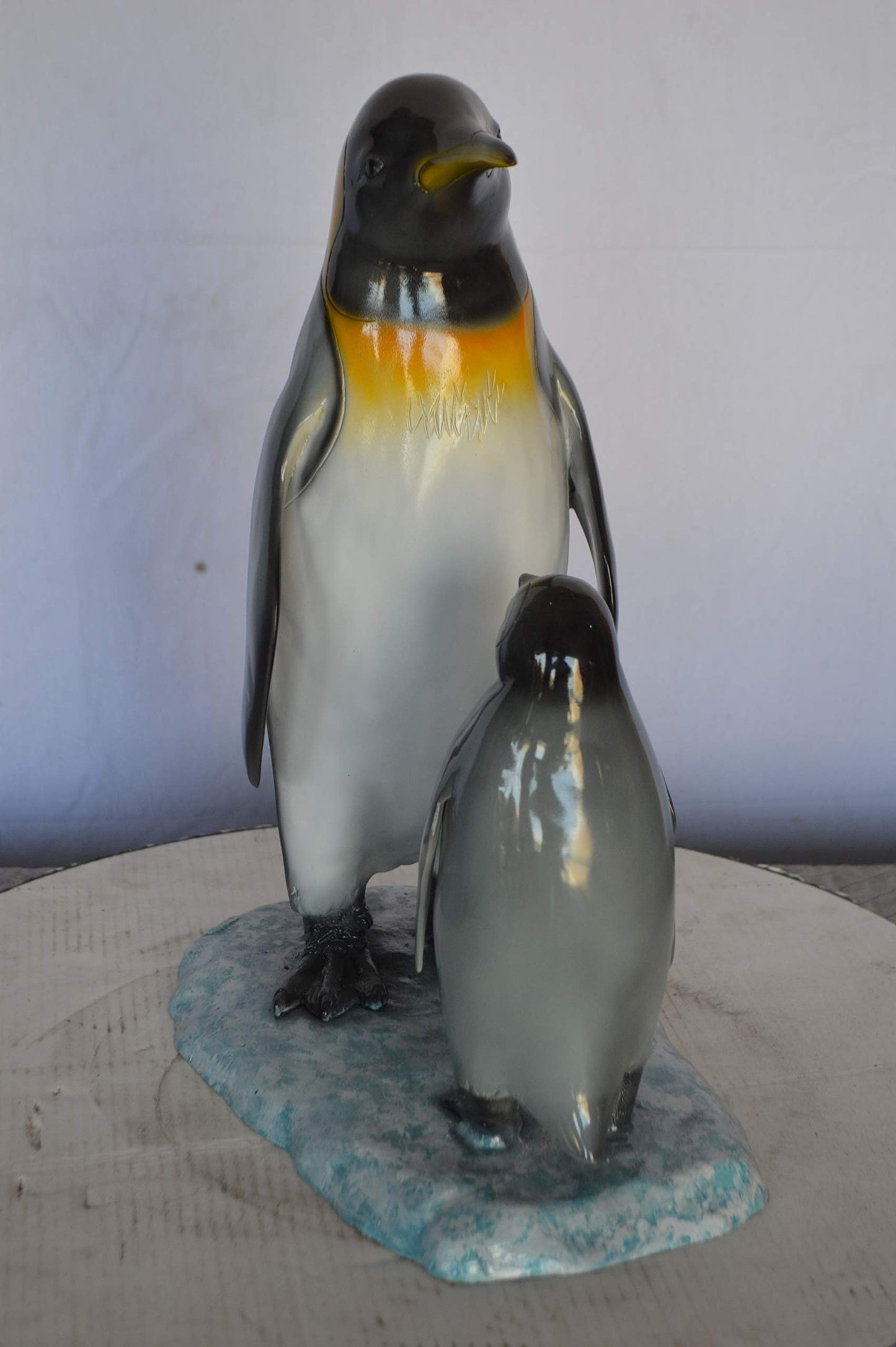 Penguin and Her Baby Standing Bronze Statue - Size: 14"L x 9"W x 19"H.