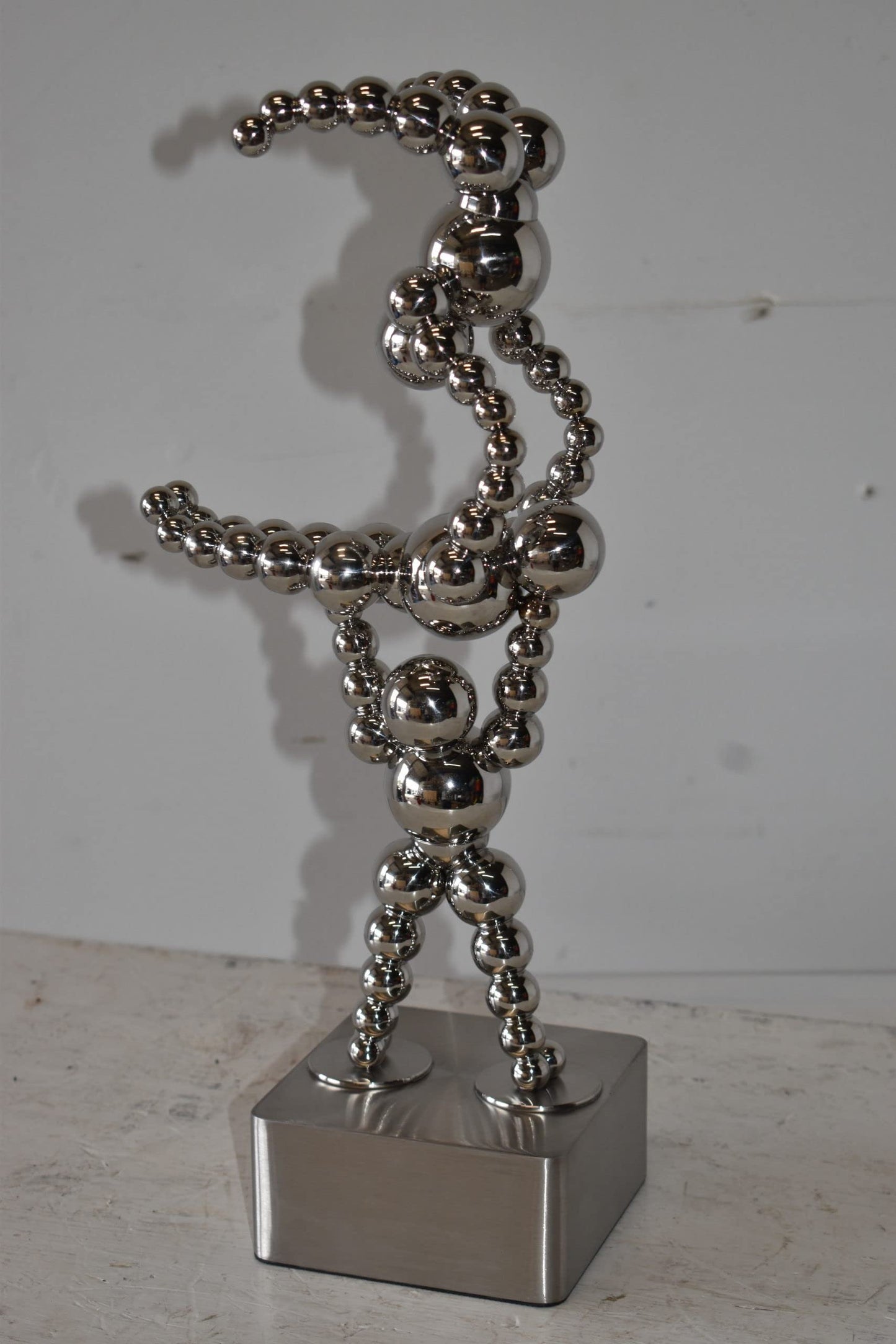 Modern Art of Acrobat Couple in Action Chrome Balls Statue Size: 6" x 8" x 18"H