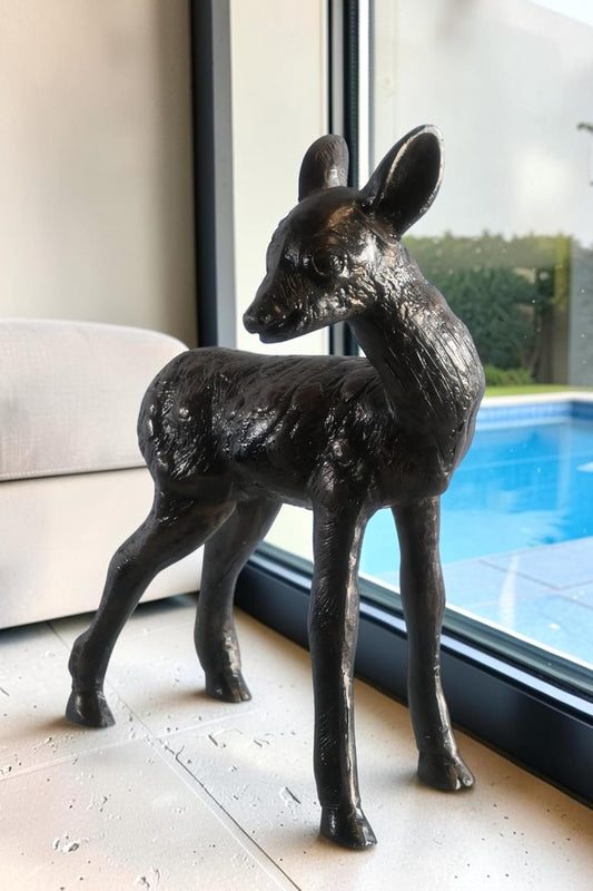 Curious Standing Fawn Sculpture in Aluminum Garden Decor 17"x10"x23"H