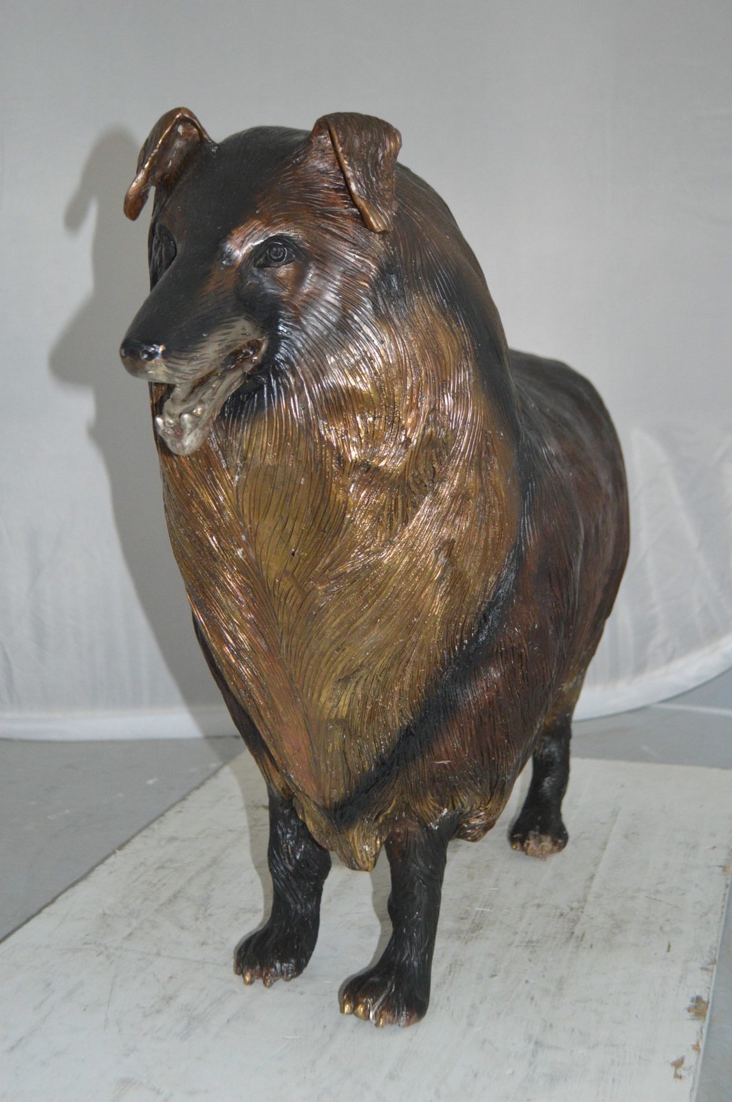 Collie Dog Bronze Statue -  Size: 31"L x 9"W x 24"H.