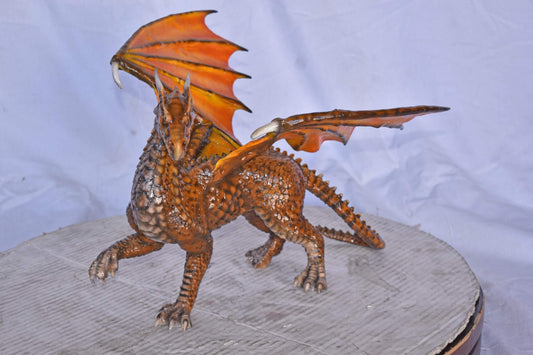 Painted Dragon Made of Bronze, Statue - Size: 15"L x 14"W x 12"H.