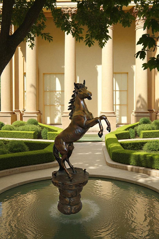 Horse on a Rock Fountain Bronze Statue - Size: 20"L x 18"W x 56"H.
