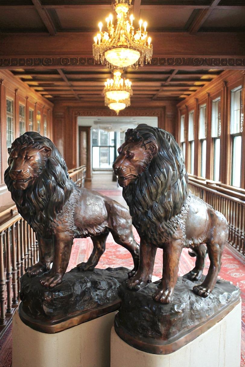 Lifesized Pair of Lions Bronze Statues 58" x 30" x 62"H