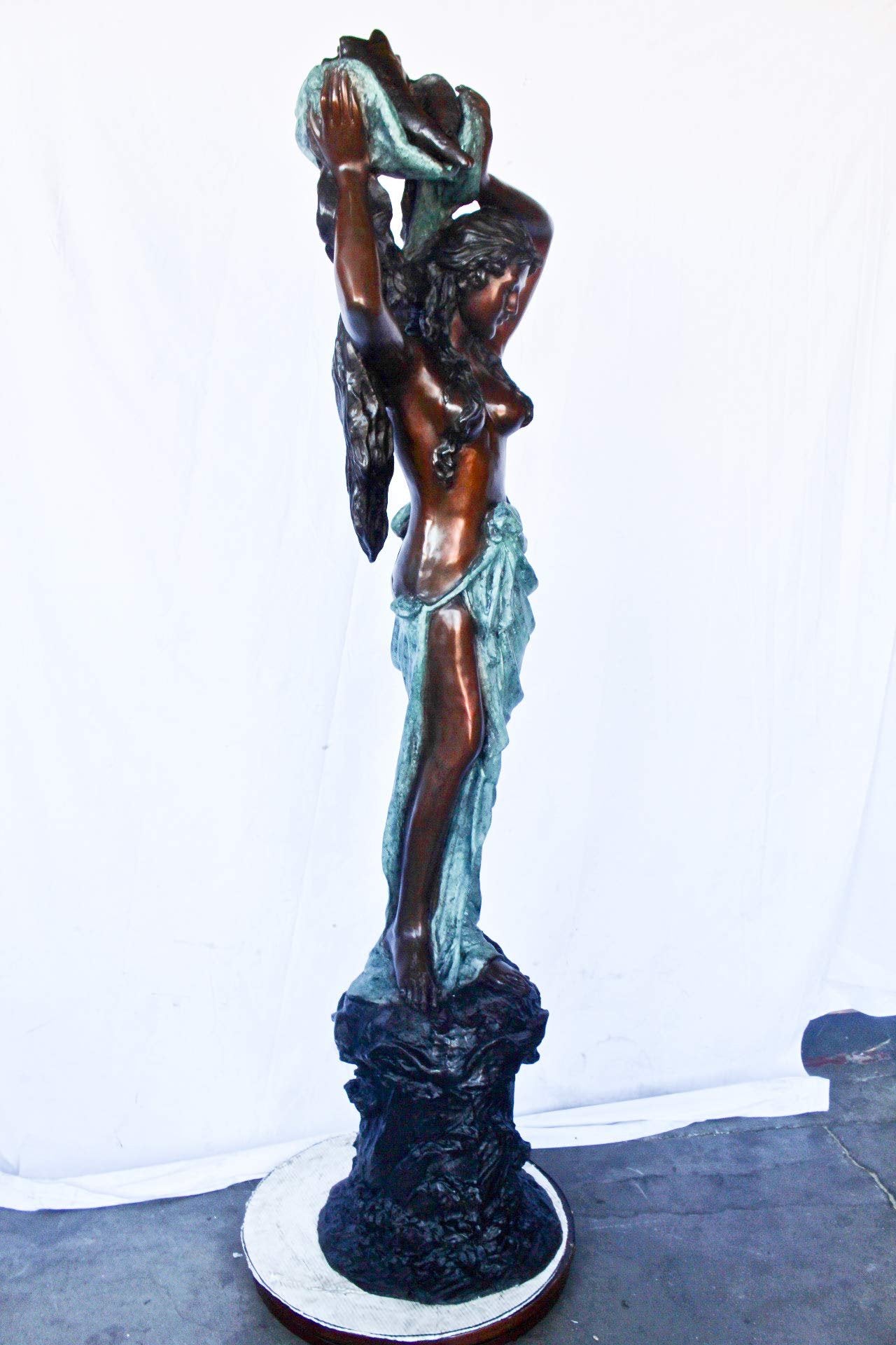 Half-naked woman holding a basket bronze statue Art Nude -  Size: "L x "W x "H.