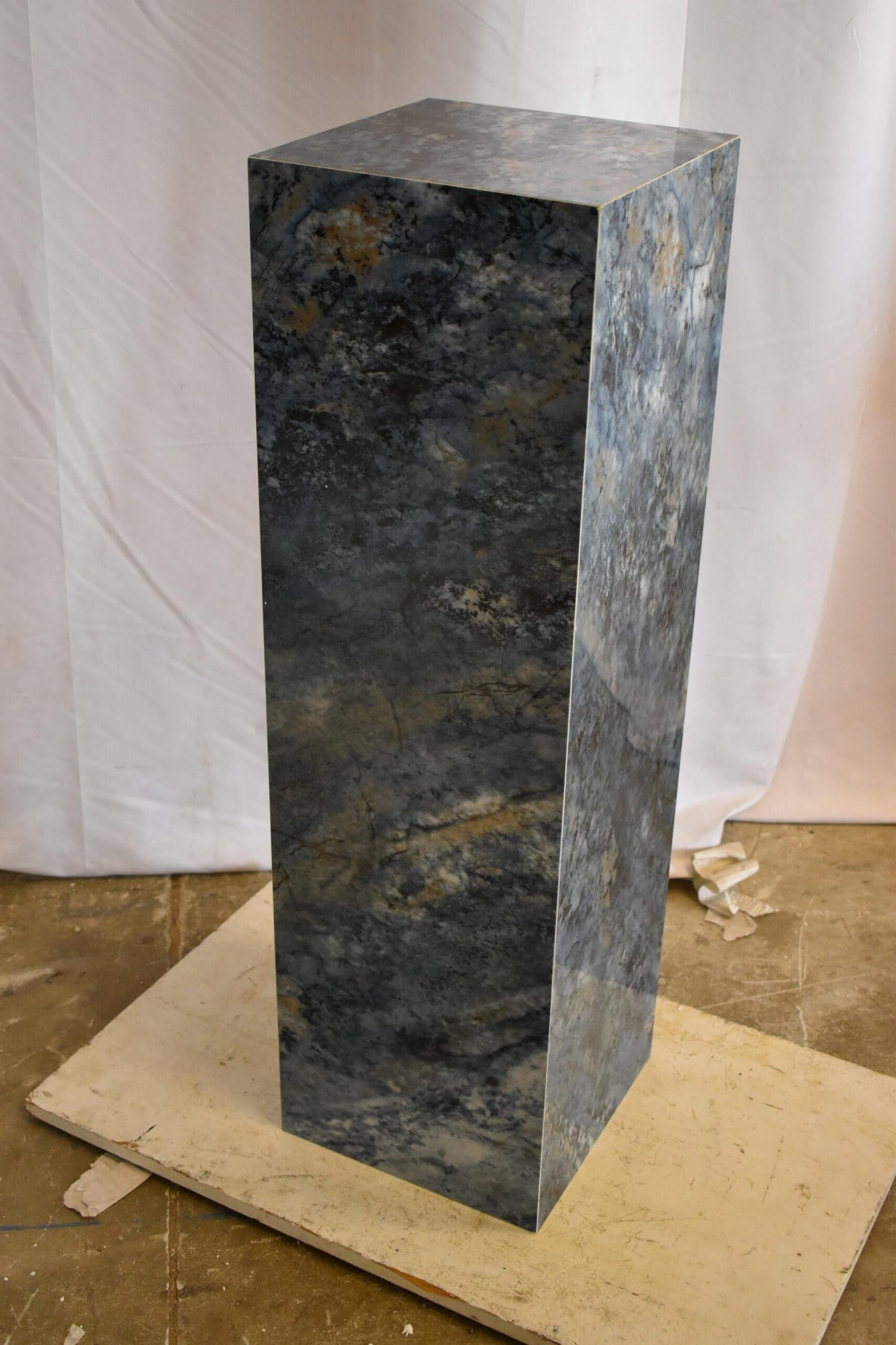 Pedestal For Artwork, Dark Blue Ocean Look Made of Porcelain. 12" x 12" x 39"H