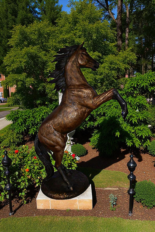 Giant and Incredibly Detailed Rearing Horse Bronze Statue Size: 49" x 27" x 73"H