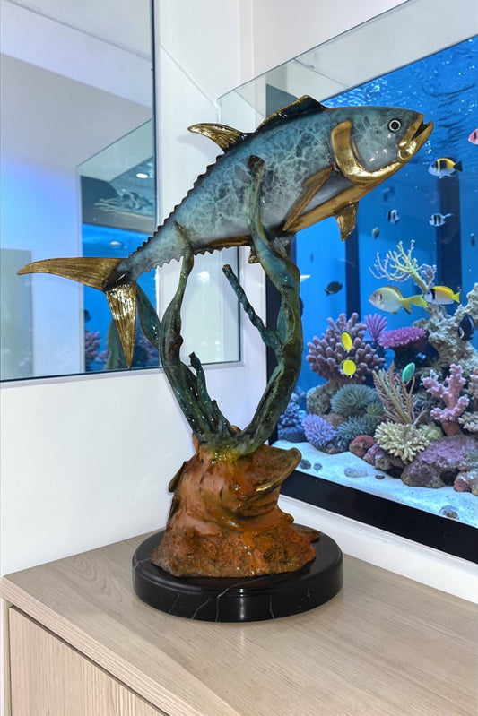 Tuna Fish Swimming in The Ocean Bronze Statue Size: 11" x 21" x 25"H