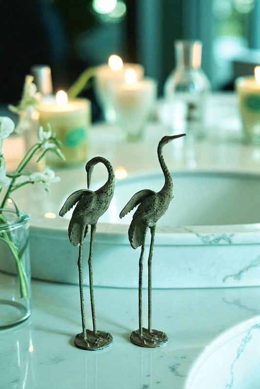 Pair of Aluminum Crane Wings Open with Green Patina Finish 10" x 8" x 22"H