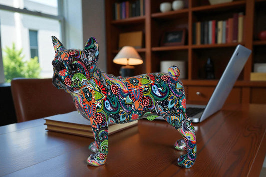Multicolor Abstract Pug Resin Statue Size: 13" x 5" x 11"H