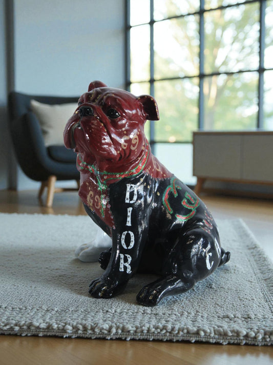 NIFAO Resin Bulldog Statue Fashion Inspired Hand Painted Decor 9" x 10" x 12"H