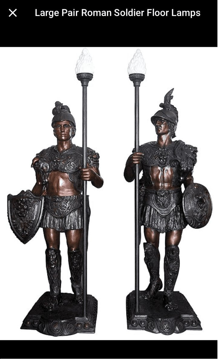 Pair of Roman Warrior lamps (pair) -  Size: 33"L x 24"W x 96"H