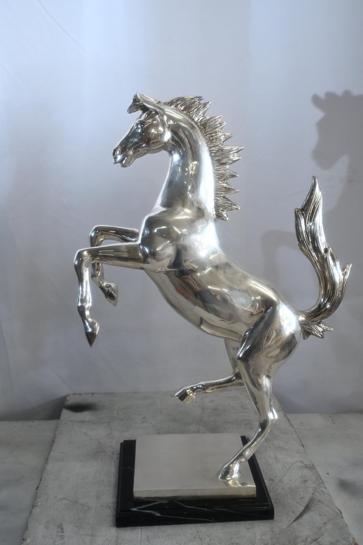 Ferrari Prancing Horse Bronze Silver Finish Sculpture 20"x9"x29"H