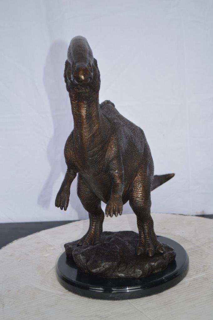 Parasaur Dinosaur Bronze Statue -  Size: 11"L x 23"W x 18"H.