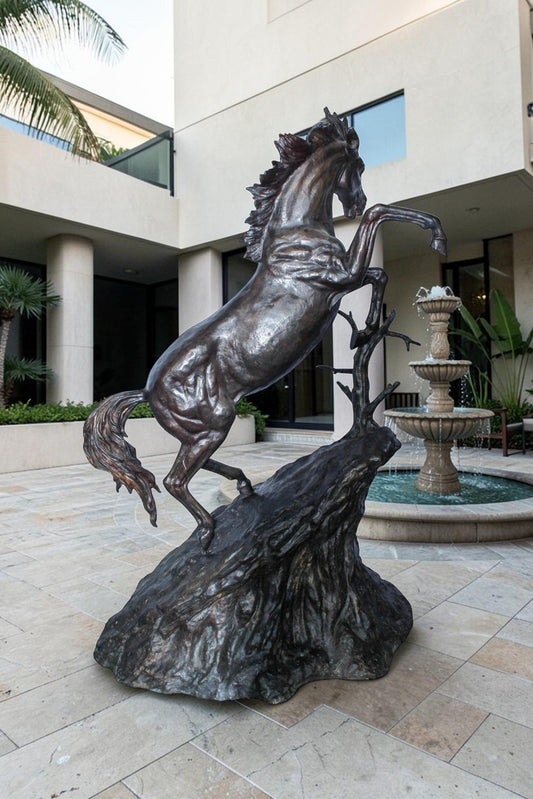 Life Size Bronze Rearing Horse Sculpture by J. Dagan 60" x 37" x 81"H